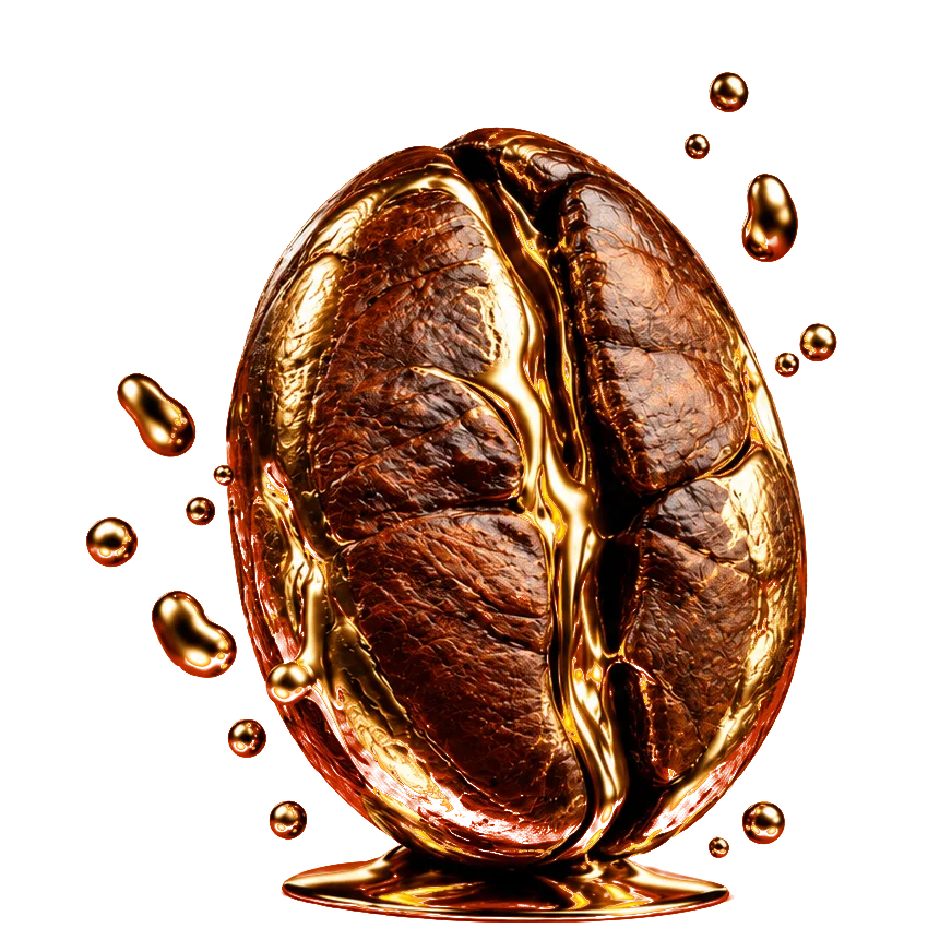 Grano de café bañado en oro sobre fondo naranja